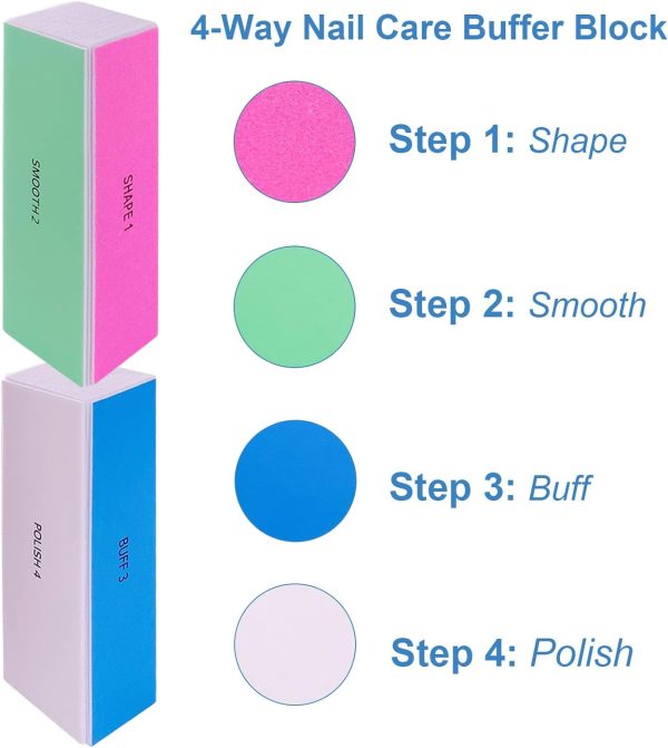 4 Way Nail Buffer Block (2 Pcs), Nail Shine Buffers Blocks Files for Natural and Acrylic Nails Smoother Buffing Block Polisher Fingernail File Buffer 120/240/600/3000 Grit for Buffing Shinning - Image 3