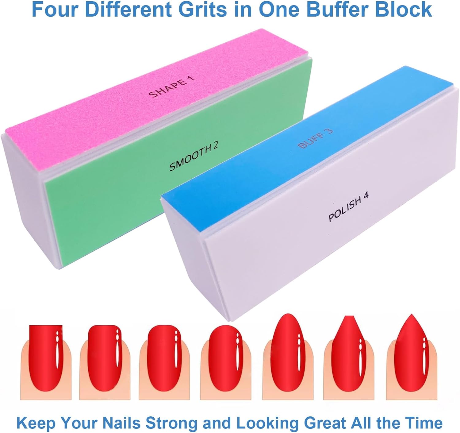 4 Way Nail Buffer Block (2 Pcs), Nail Shine Buffers Blocks Files for Natural and Acrylic Nails Smoother Buffing Block Polisher Fingernail File Buffer 120/240/600/3000 Grit for Buffing Shinning - Image 4