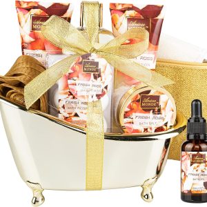 Bath and Body Gift Basket For Women – 5 Piece Set of Cherry Blossom Bath & Body Collection Gift Box, Includes Shower Gel, Body Lotion, Body Scrub, Bath Bomb & Sponge - Appreciation Gift Ideas