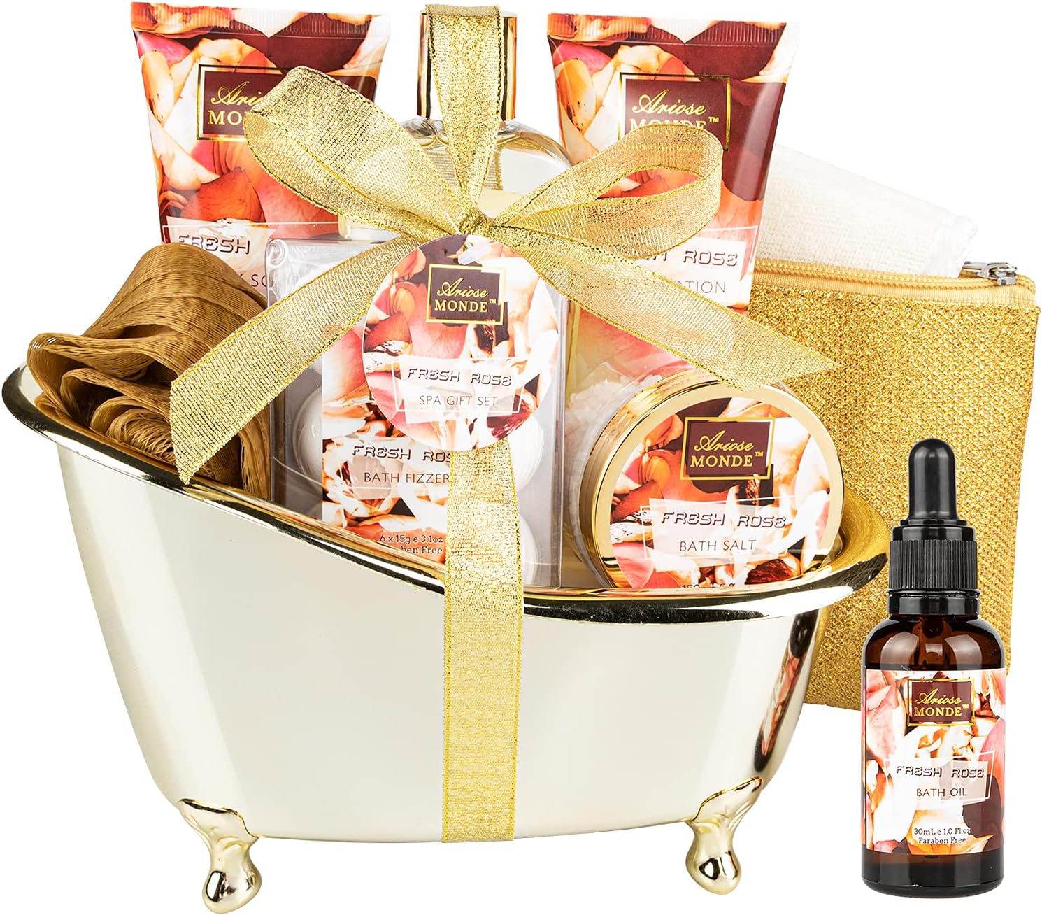 Bath and Body Gift Basket For Women – 5 Piece Set of Cherry Blossom Bath & Body Collection Gift Box, Includes Shower Gel, Body Lotion, Body Scrub, Bath Bomb & Sponge - Appreciation Gift Ideas