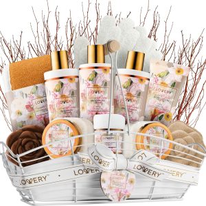 Birthday Spa Gift Baskets for Women, Gift Basket for Women, Bath and Body Gift Set – 13pc Coconut Caramel Self Care Gift Basket, Bubble Bath, Shampoo, Body Scrub, Lotion, Salts, Bath Bomb & More