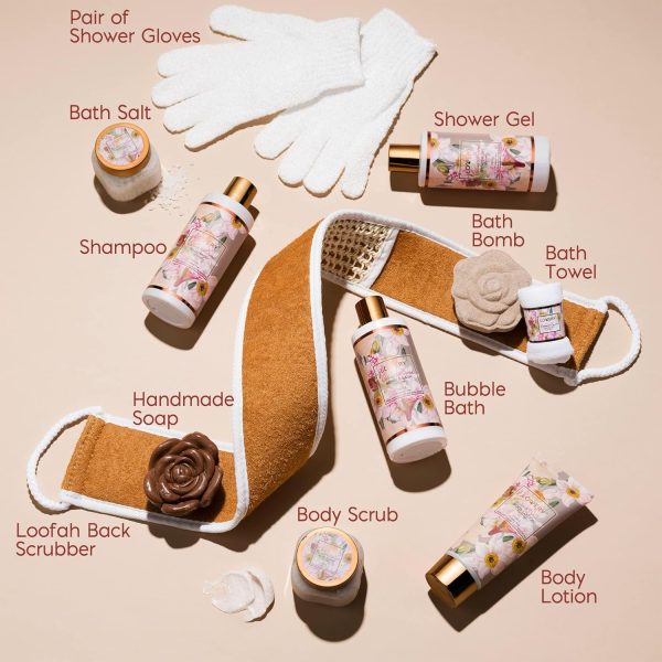 Birthday Spa Gift Baskets for Women, Gift Basket for Women, Bath and Body Gift Set – 13pc Coconut Caramel Self Care Gift Basket, Bubble Bath, Shampoo, Body Scrub, Lotion, Salts, Bath Bomb & More - Image 2