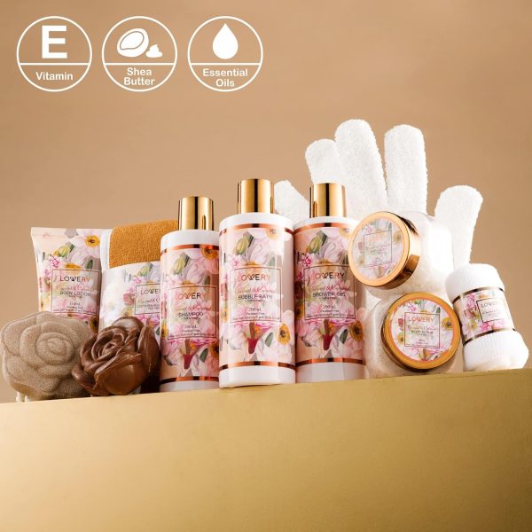 Birthday Spa Gift Baskets for Women, Gift Basket for Women, Bath and Body Gift Set – 13pc Coconut Caramel Self Care Gift Basket, Bubble Bath, Shampoo, Body Scrub, Lotion, Salts, Bath Bomb & More - Image 3