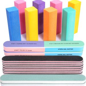 FANDAMEI Nail Files and Buffers, 20PCS Professional Manicure Tools Kit. Rectangular Nail Buffer Block & 100/180 Grit Nail File, 7 Way Nail File & Nail Polishing Buffer. Nail Care Tool