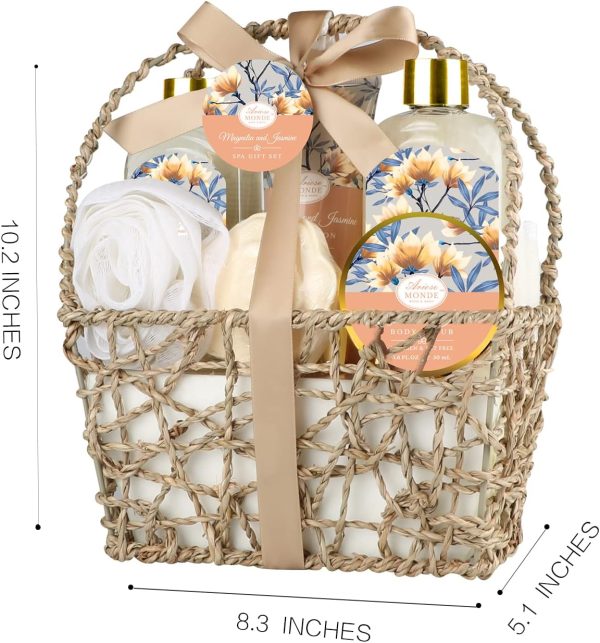 Home Spa Gift Basket, Bath Spa Kit for Women, with Body Lotion, Shower Gel, Bubble Bath, Body Scrub, Bath Salt, Bath Bomb, Bath Gift Set for Mother, Wife Her, with Magnolia and Jasmine Scent - Image 8