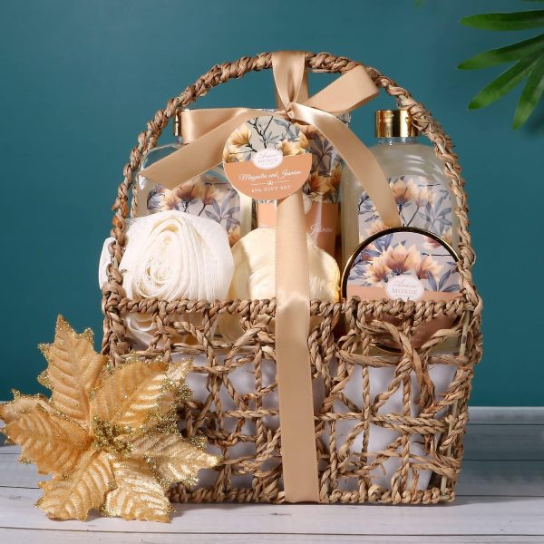 Home Spa Gift Basket, Bath Spa Kit for Women, with Body Lotion, Shower Gel, Bubble Bath, Body Scrub, Bath Salt, Bath Bomb, Bath Gift Set for Mother, Wife Her, with Magnolia and Jasmine Scent - Image 9