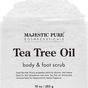 MAJESTIC PURE Tea Tree Oil Body and Foot Scrub - Natural Best Exfoliating Skin Cleanser - Helps with Acne, Callus, Corns, Athletes foot, Jock itch, Dry and Dead Skin - Promotes Healthy Foot -10 oz