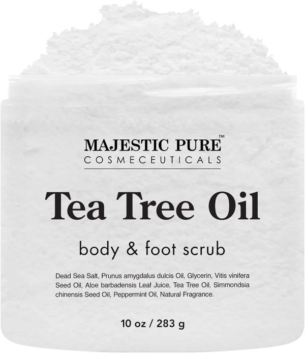 MAJESTIC PURE Tea Tree Oil Body and Foot Scrub - Natural Best Exfoliating Skin Cleanser - Helps with Acne, Callus, Corns, Athletes foot, Jock itch, Dry and Dead Skin - Promotes Healthy Foot -10 oz