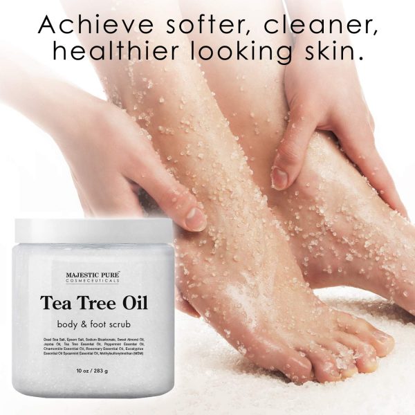 MAJESTIC PURE Tea Tree Oil Body and Foot Scrub - Natural Best Exfoliating Skin Cleanser - Helps with Acne, Callus, Corns, Athletes foot, Jock itch, Dry and Dead Skin - Promotes Healthy Foot -10 oz - Image 2