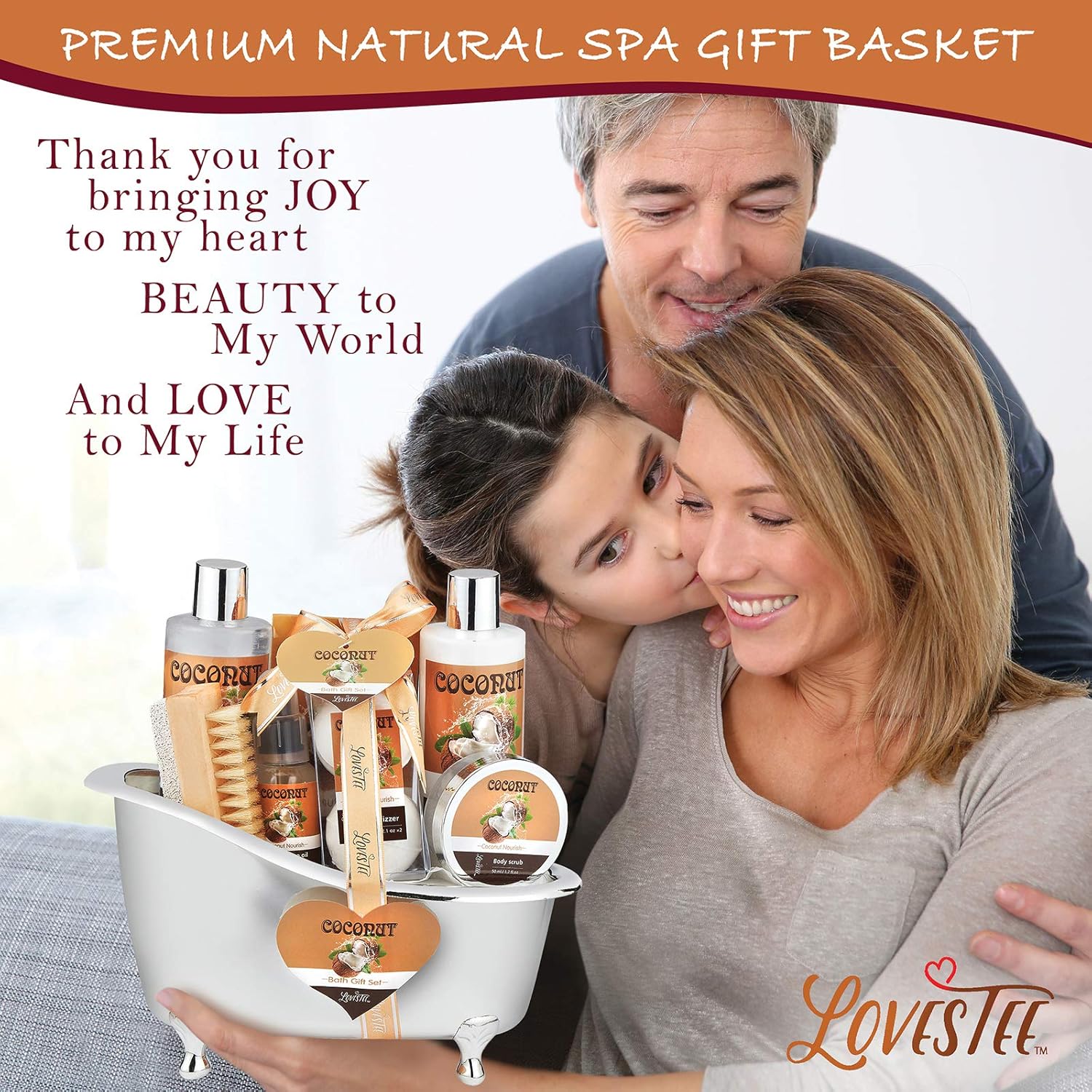 Relaxing Spa Gift Baskets For Women- Bath and Body Gift Set for mom Coconut Spa Kit includes Bath Bombs, Message Oil, Body Scrub, Bath Salt, Body Lotion, Shower Gel and Scrub Brush - Image 3