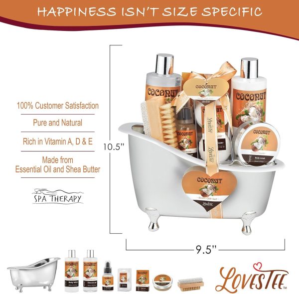 Relaxing Spa Gift Baskets For Women- Bath and Body Gift Set for mom Coconut Spa Kit includes Bath Bombs, Message Oil, Body Scrub, Bath Salt, Body Lotion, Shower Gel and Scrub Brush - Image 4