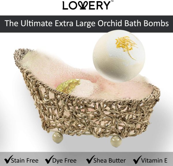 Spa Bath Set for Women, Men, Teens - White Orchid Home Spa Set with Vitamin E and Shea Butter with Body Butter, Body Scrub, Lotion, Ex-Large Bath Bombs, Salts, Pair of Hand & Foot Masks - Image 3