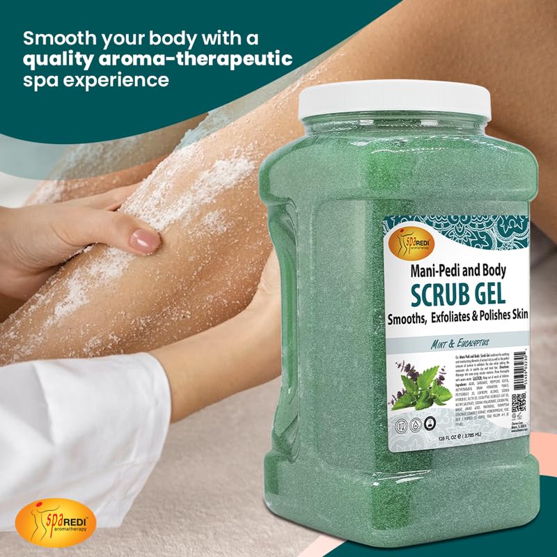 SPA REDI - Exfoliating Scrub Pumice Gel, Mint and Eucalyptus, 128 Oz - Manicure, Pedicure and Body Exfoliator Infused with Hyaluronic Acid, Amino Acids, Panthenol and Comfrey Extract - Image 3