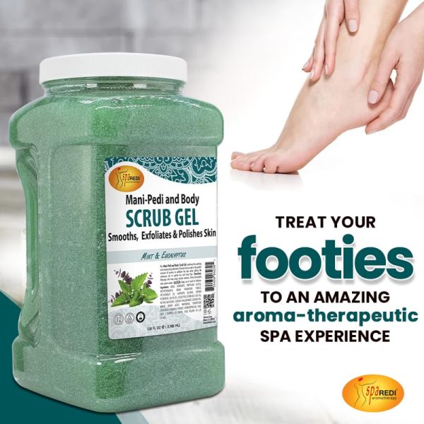 SPA REDI - Exfoliating Scrub Pumice Gel, Mint and Eucalyptus, 128 Oz - Manicure, Pedicure and Body Exfoliator Infused with Hyaluronic Acid, Amino Acids, Panthenol and Comfrey Extract - Image 4