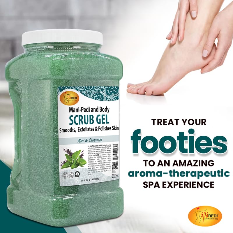SPA REDI - Exfoliating Scrub Pumice Gel, Mint and Eucalyptus, 128 Oz - Manicure, Pedicure and Body Exfoliator Infused with Hyaluronic Acid, Amino Acids, Panthenol and Comfrey Extract - Image 4