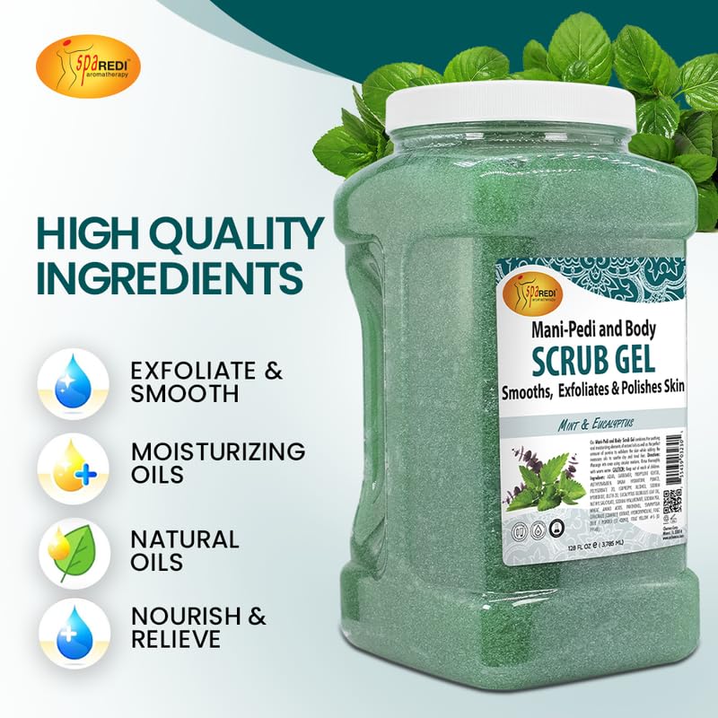 SPA REDI - Exfoliating Scrub Pumice Gel, Mint and Eucalyptus, 128 Oz - Manicure, Pedicure and Body Exfoliator Infused with Hyaluronic Acid, Amino Acids, Panthenol and Comfrey Extract - Image 5