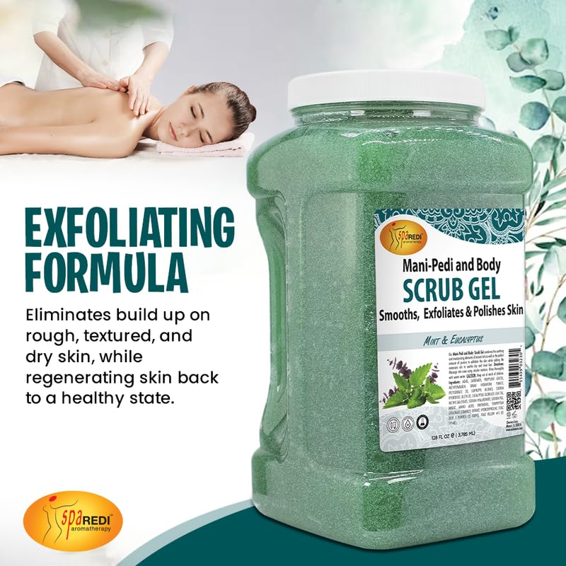 SPA REDI - Exfoliating Scrub Pumice Gel, Mint and Eucalyptus, 128 Oz - Manicure, Pedicure and Body Exfoliator Infused with Hyaluronic Acid, Amino Acids, Panthenol and Comfrey Extract - Image 6