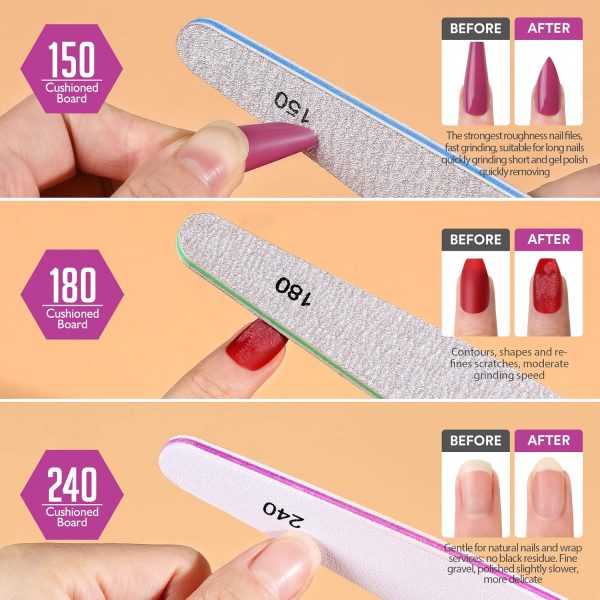 Teenitor Nail File and Buffer Set, 6 pcs Nail Files & Nail Buffer Blocks for Natural Nails, Emery Boards for Nails, Nail Buffer and Shine Kit, Ridge Filler for Nails Fingernail Files 100/180 Grit - Image 3