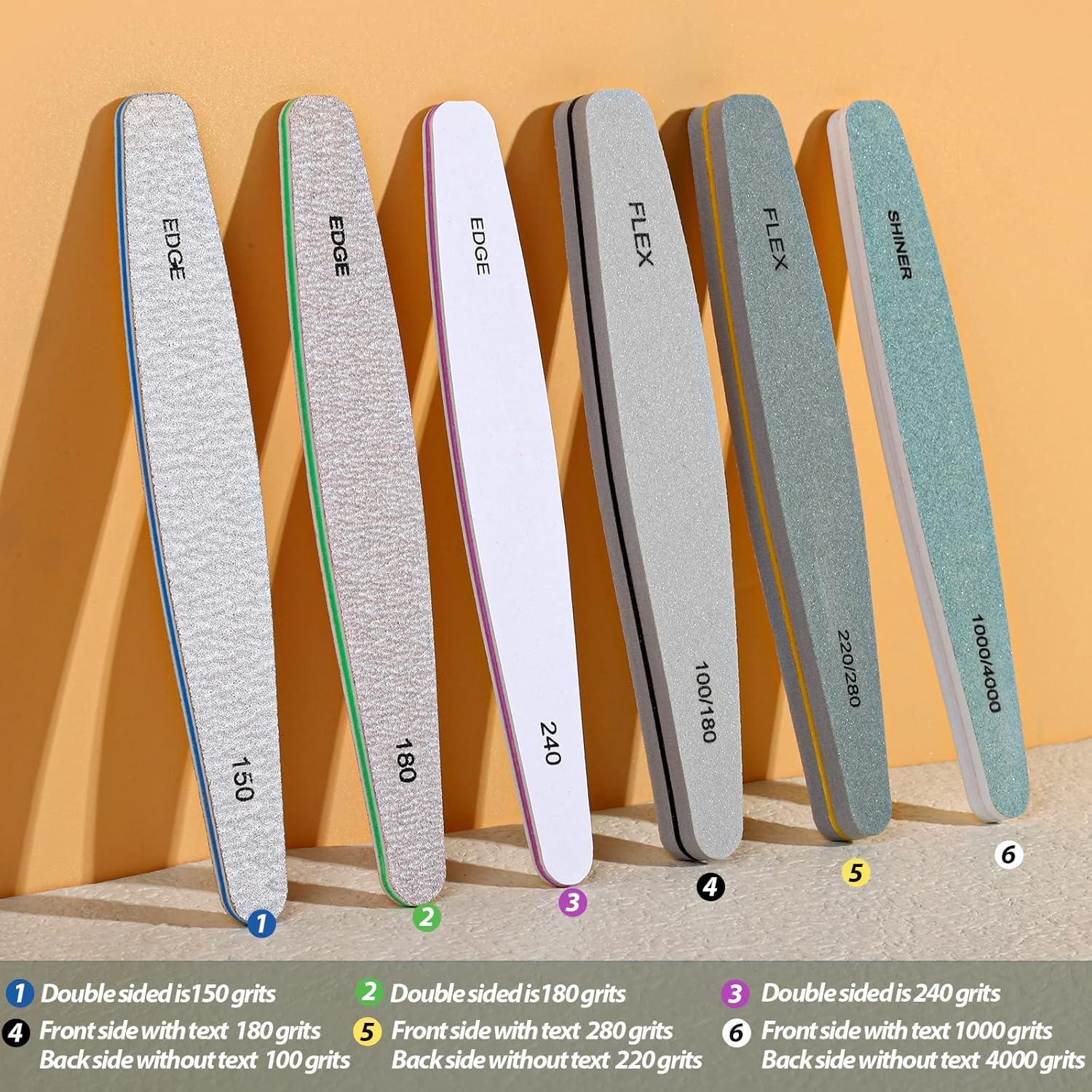 Teenitor Nail File and Buffer Set, 6 pcs Nail Files & Nail Buffer Blocks for Natural Nails, Emery Boards for Nails, Nail Buffer and Shine Kit, Ridge Filler for Nails Fingernail Files 100/180 Grit - Image 5