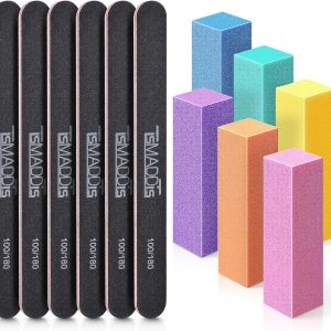 TsMADDTs Nail Files and Buffer, Professional Manicure Tools Kit Rectangular Art Care Buffer Block Tools 100/180 Grit 12Pcs/Pa(Black)