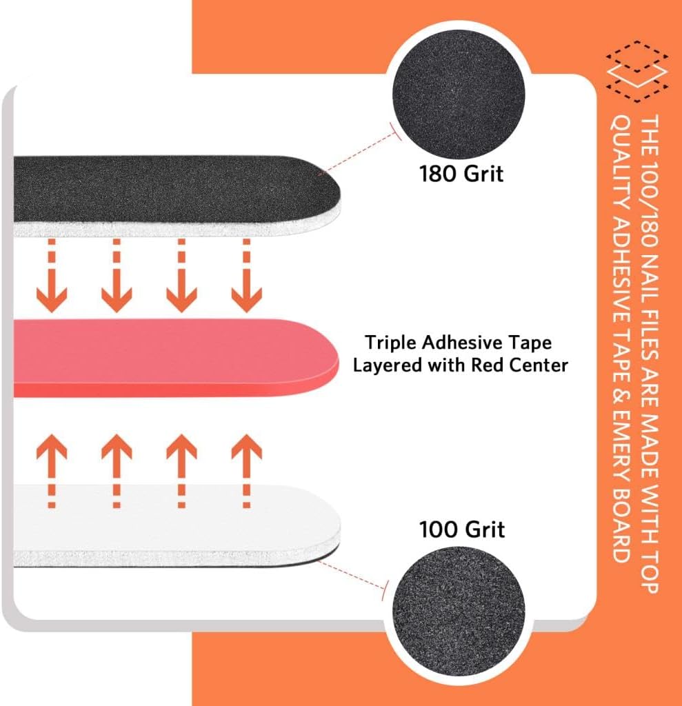 TsMADDTs Nail Files and Buffer, Professional Manicure Tools Kit Rectangular Art Care Buffer Block Tools 100/180 Grit 12Pcs/Pa(Black) - Image 3